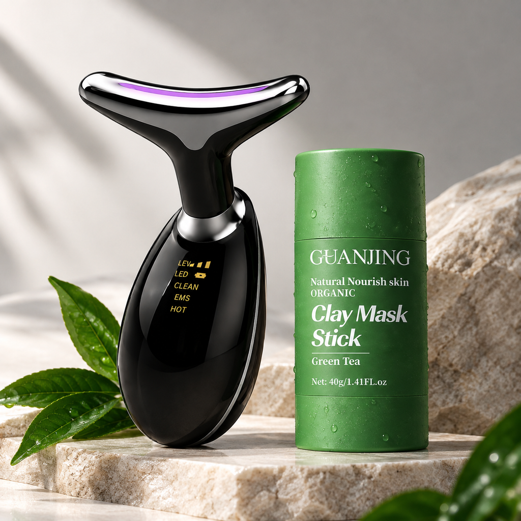 RITUAL FACIAL 2 EN 1 — MASAJEADOR FACIAL + MASCARILLA DE TÉ VERDE